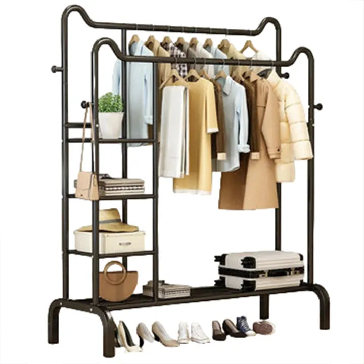 Metal Clothes Stand by Bright House – With Side Storage Shelves & Hooks