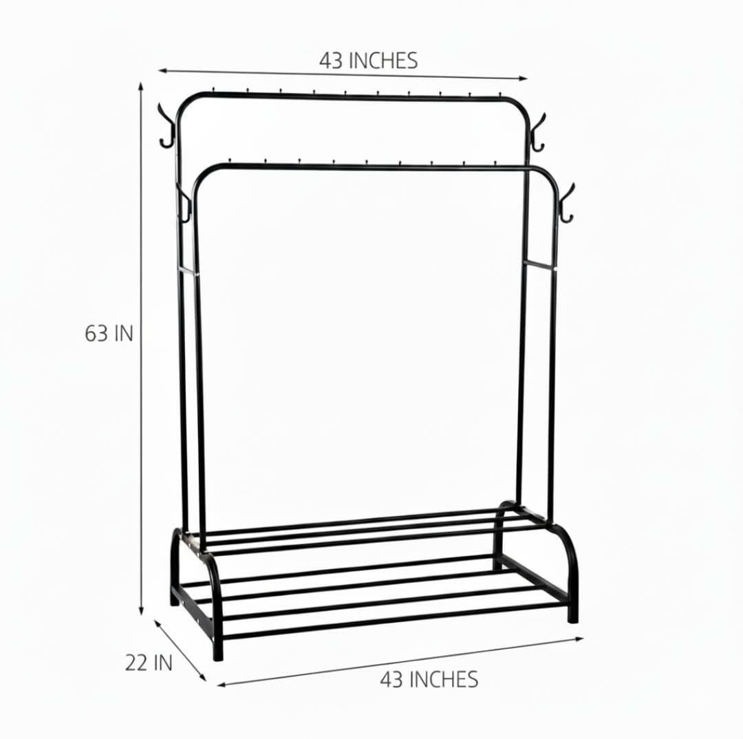 Dual Pole Metal Clothes Stand by Bright House With Dual Shoe Tiers