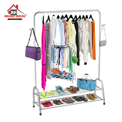 Cloth Hanging Stand Boutique Hanger Hanging Stand Double Pole For home/house/Garments shop/Cloth Rack with heavy gauge pipe good quality