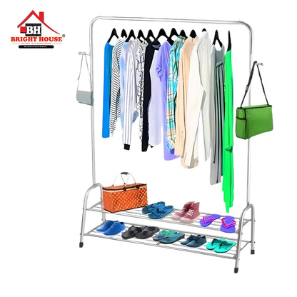 Cloth Hanging Stand Boutique Hanger Hanging Stand Double Pole For home/house/Garments shop/Cloth Rack with heavy gauge pipe good quality