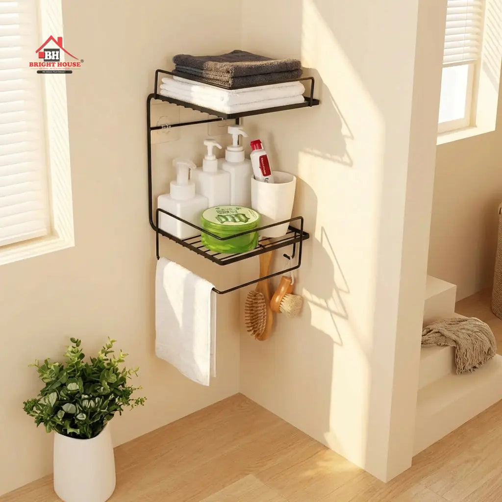 Bathroom Corner Shelf with Towel Hanger by Bright House