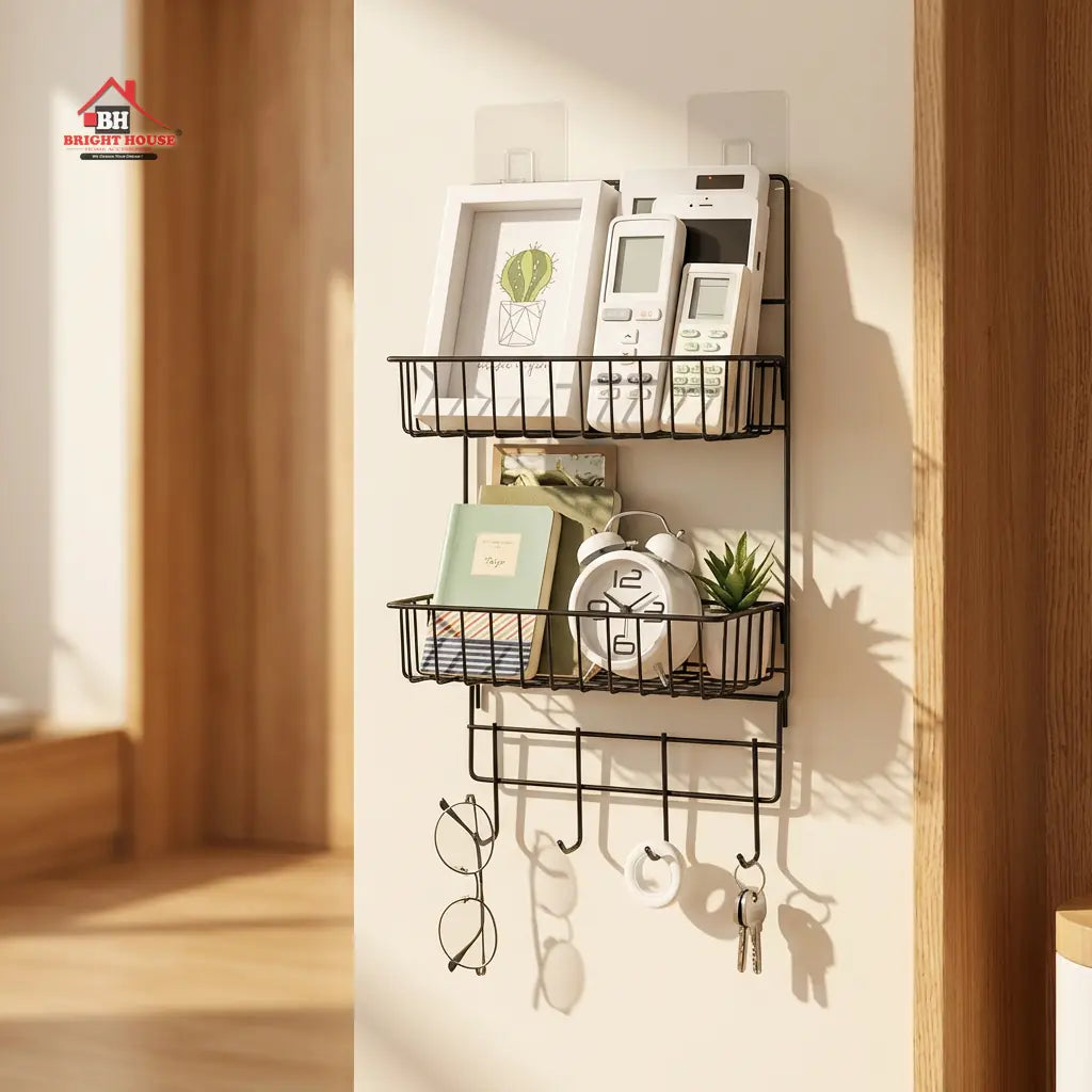 Bathroom Double Layer Shelf with Hooks by Bright House