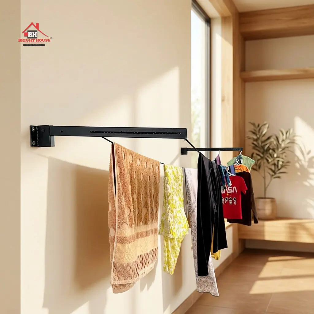 Cloth Drying Stand With Free Rope Foldable Wall Mounted By Bright House.