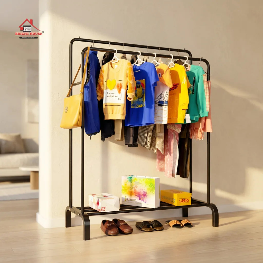 Double Pole Cloth Hanging Stand x Single Shoe Rack by bright house