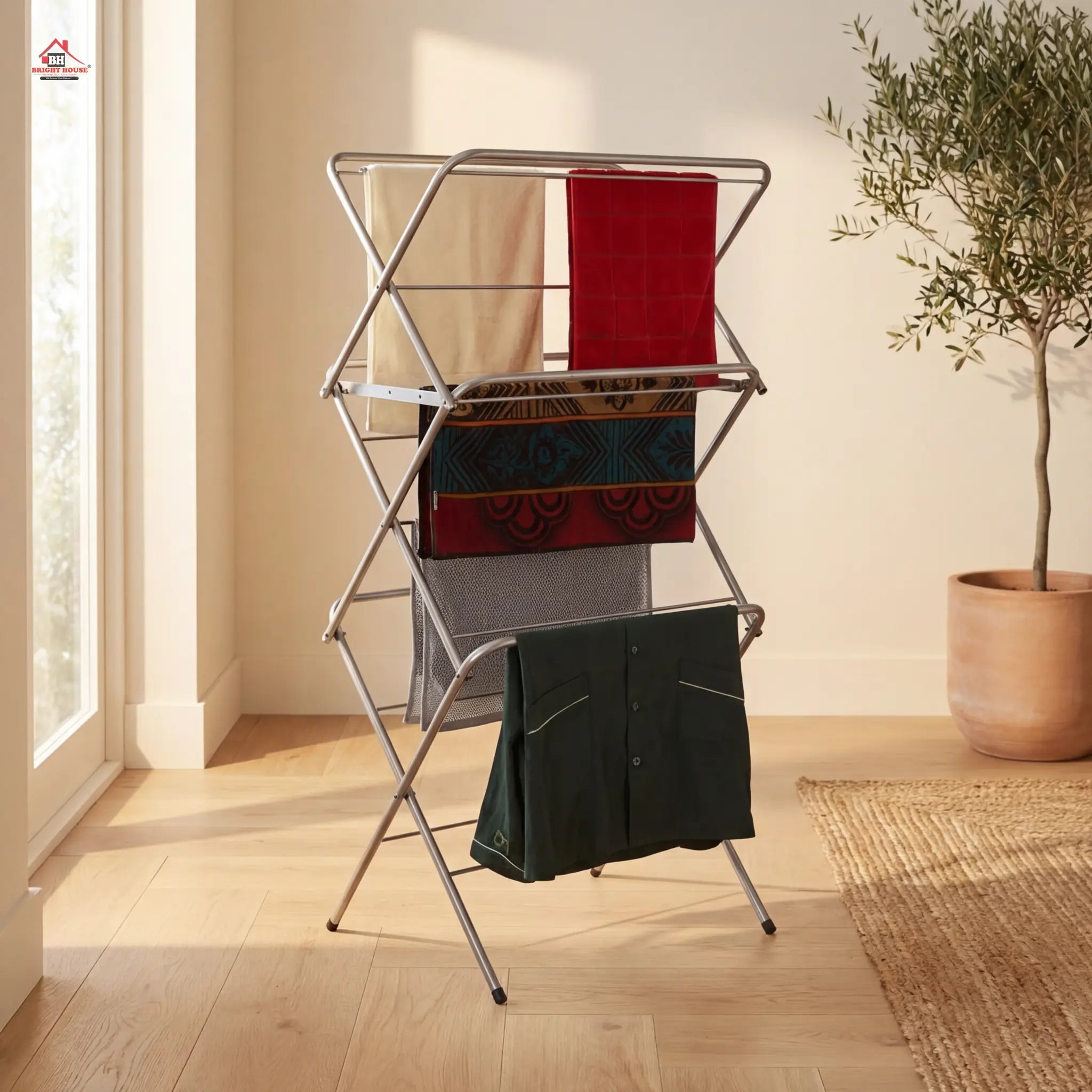 Folding Cloth Dry Stand Household Balcony Rust Proof by Bright house