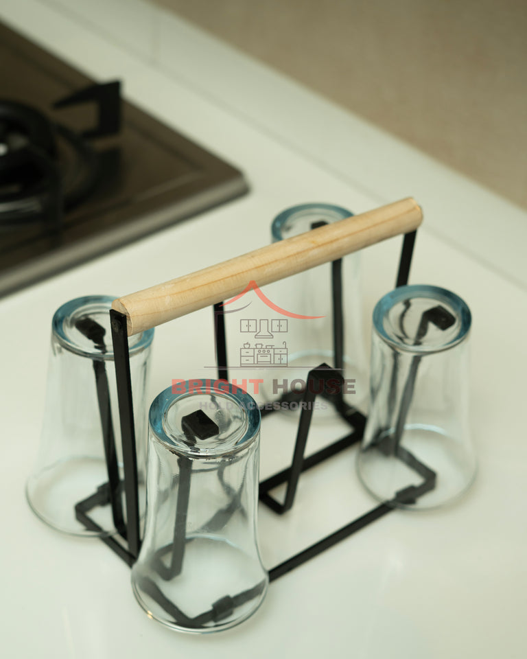 Glass Stand with Stylish Wooden Touch by Bright House Bright House
