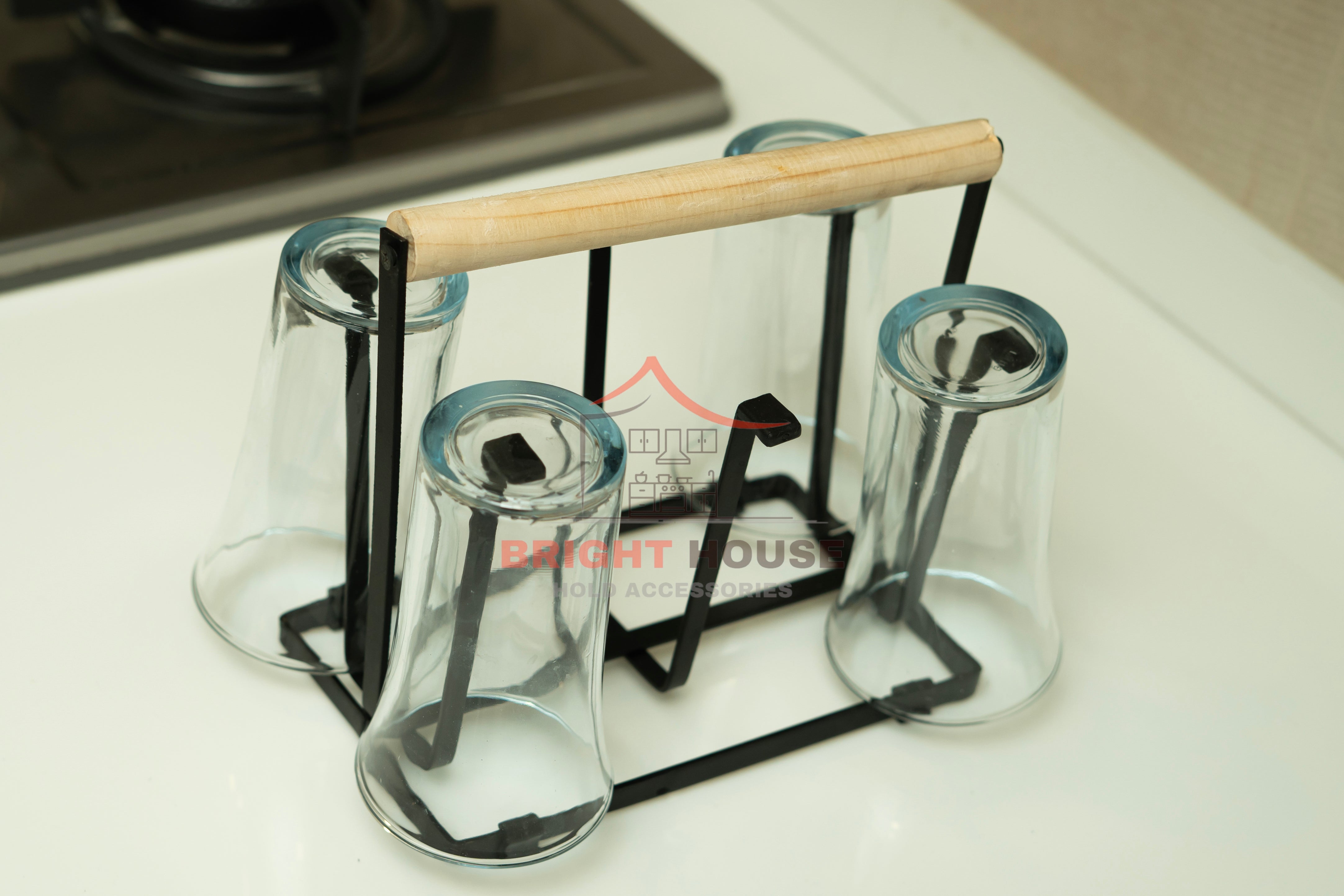 Glass Stand with Stylish Wooden Touch by Bright House Bright House