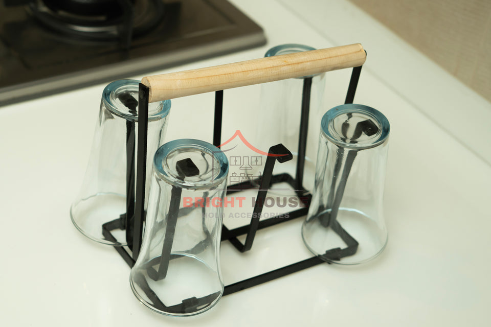 Glass Stand with Stylish Wooden Touch by Bright House Bright House