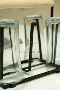 Glass Stand with Stylish Wooden Touch by Bright House Bright House