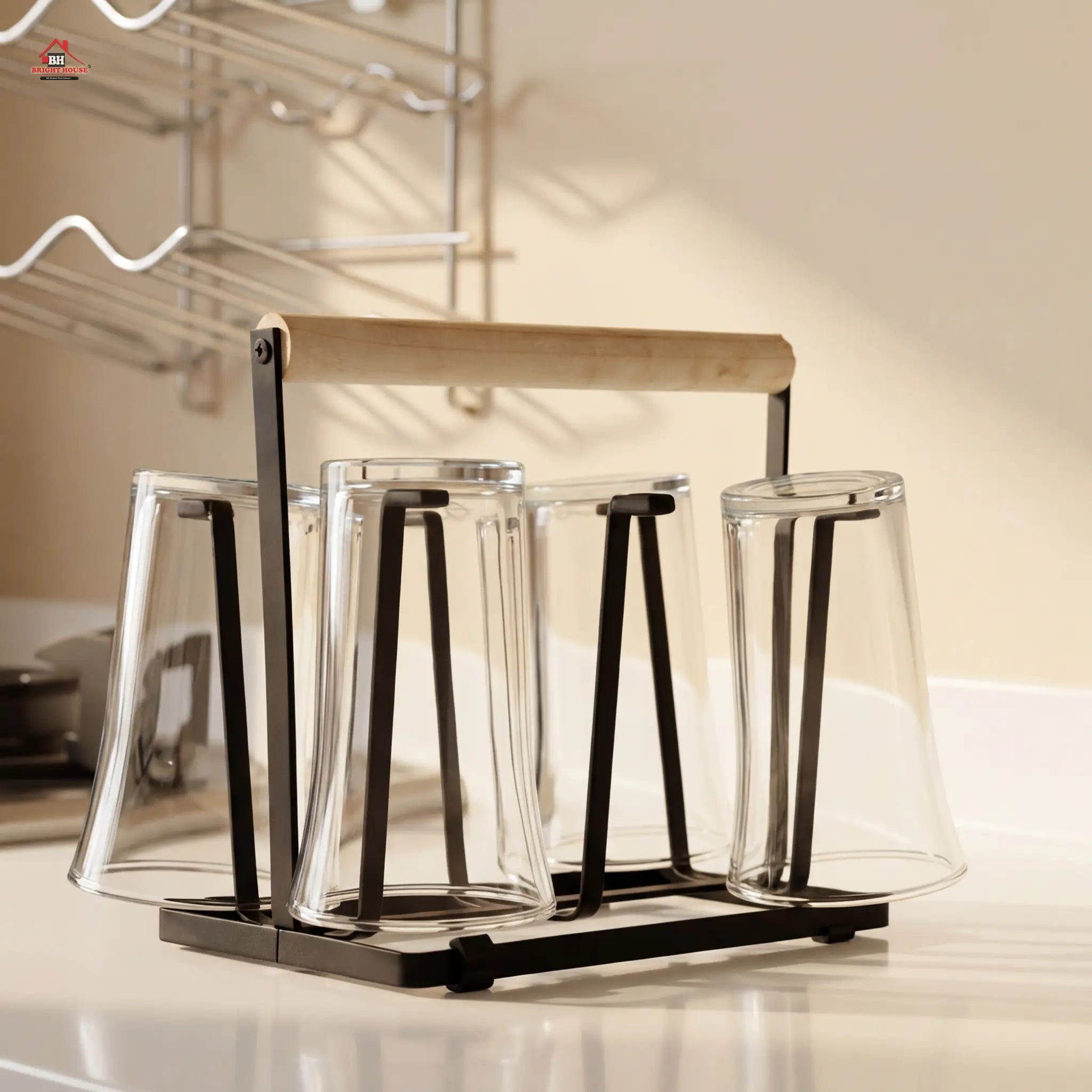 Glass Stand with Stylish Wooden Touch by Bright House
