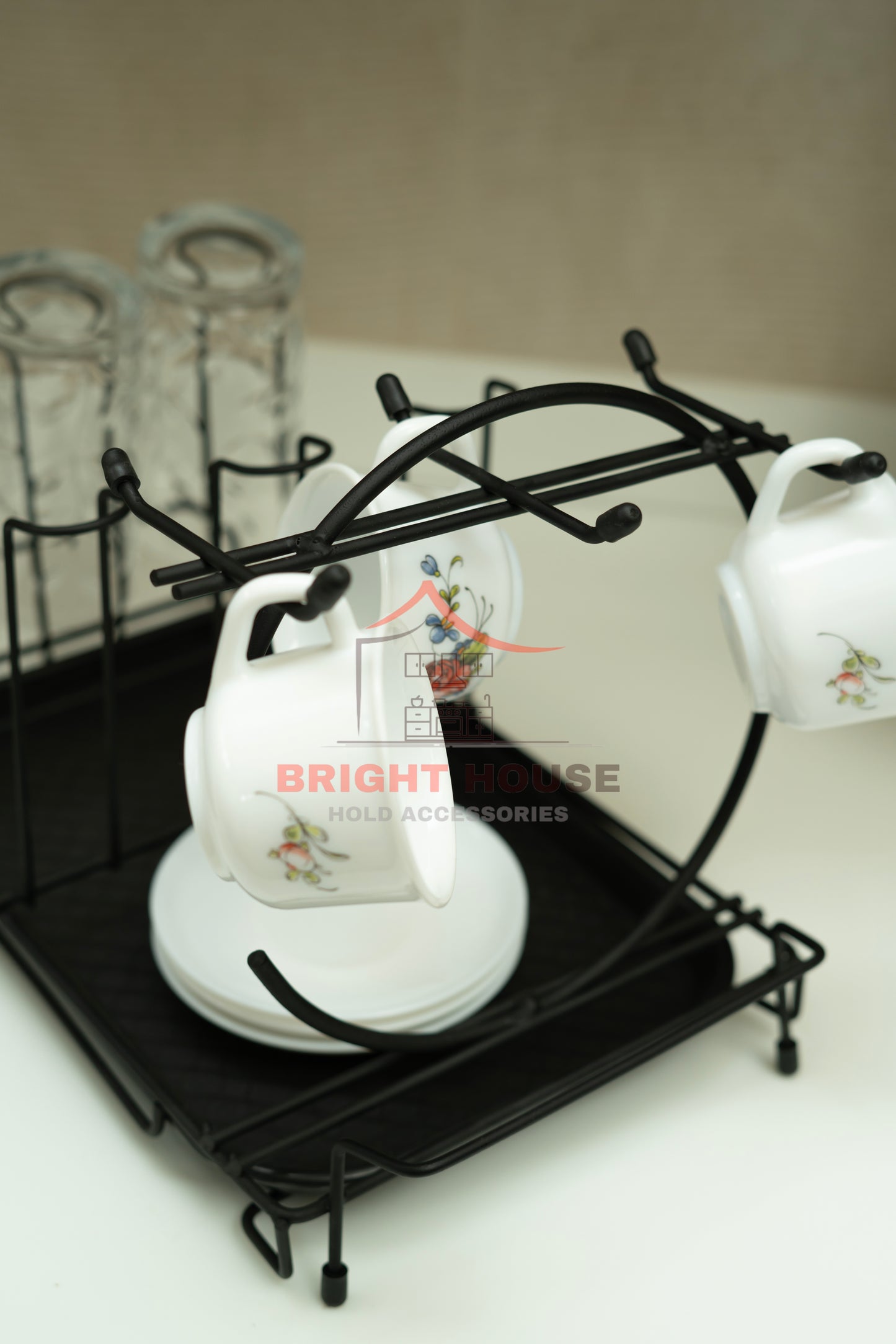 6 Glasses & Mug Stand Holder, Kitchen Organiser best quality product by Bright House.