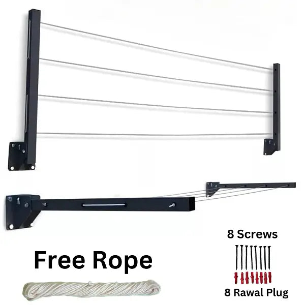 Cloth Drying Stand With Free Rope Foldable Wall Mounted By Bright House.