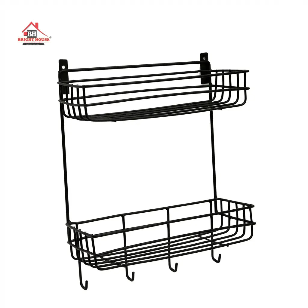 Multipurpose 2 Layers Shelf with Hanging Hooks by Bright House