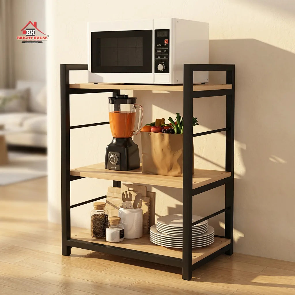 Multipurpose Microwave Stand 3 Wooden Layers by Bright House
