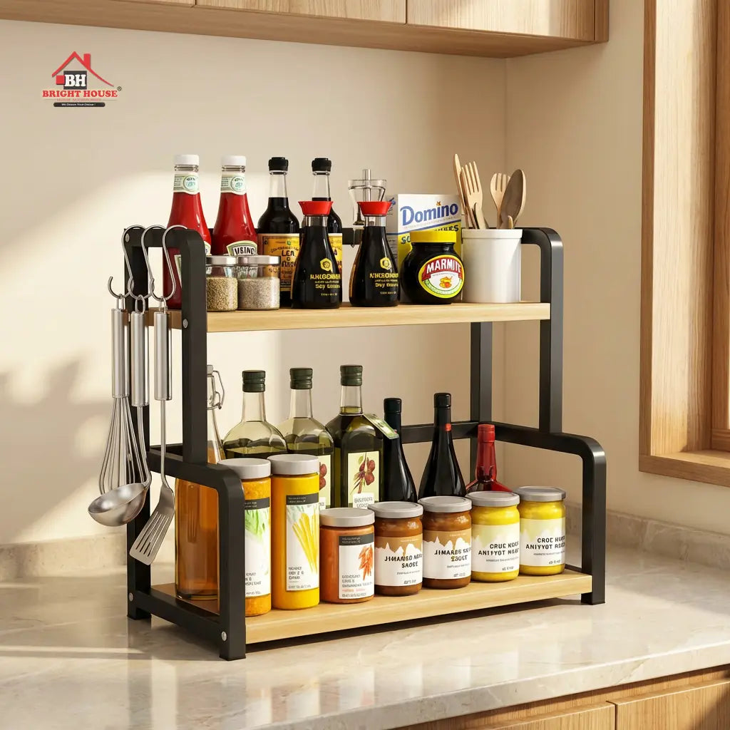 Spice rack 2 Layers Wood Multipurpose Organizer by Bright House