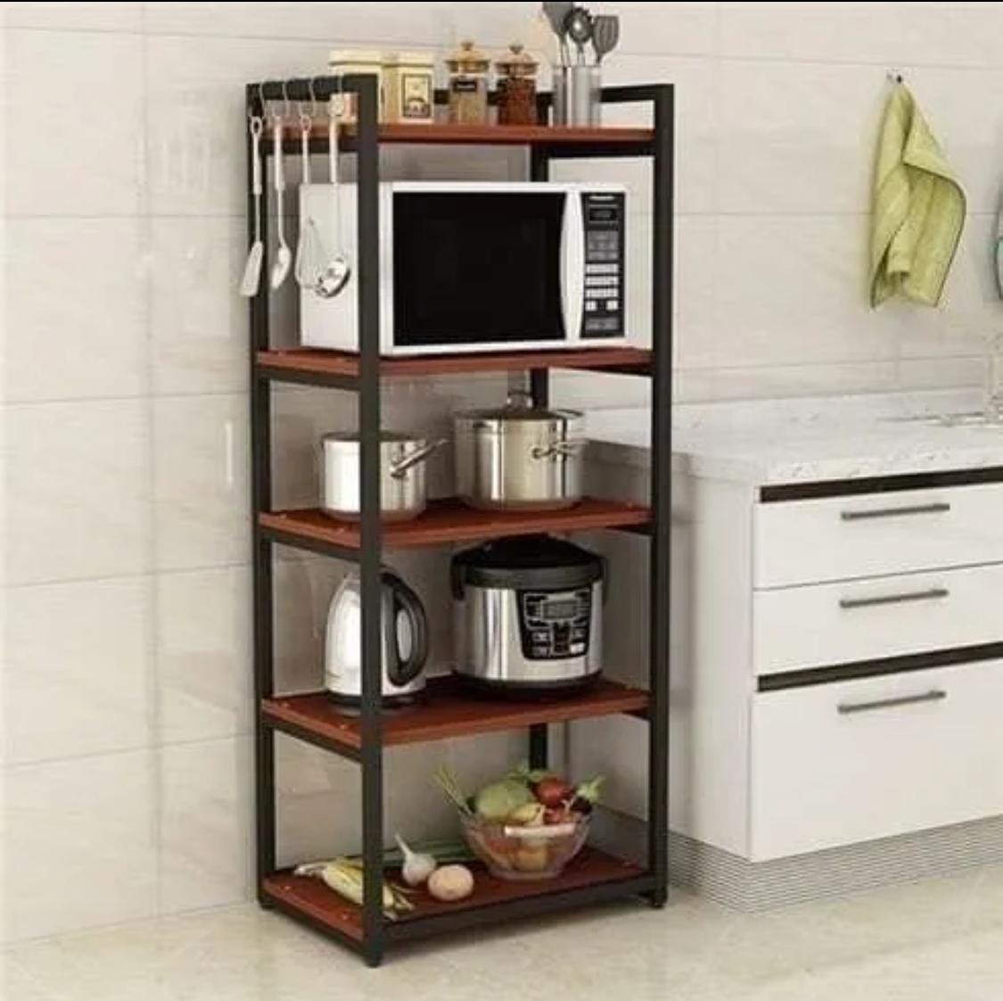 Kitchen Storage Shelf,Microwave Stand,Kitchen Storage Rack, Large Capacity, Does Not Take Up Space, Multi-Functional Floor-Standing Multi-Layer Storage Rack 60×38×120cm Blackwalnut