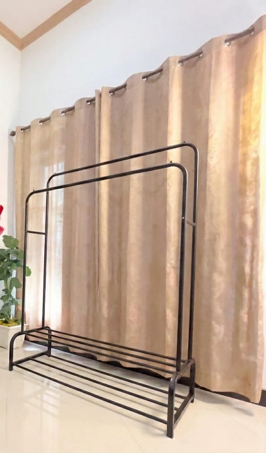 Dual Pole Metal Clothes Stand by Bright House With Dual Shoe Tiers