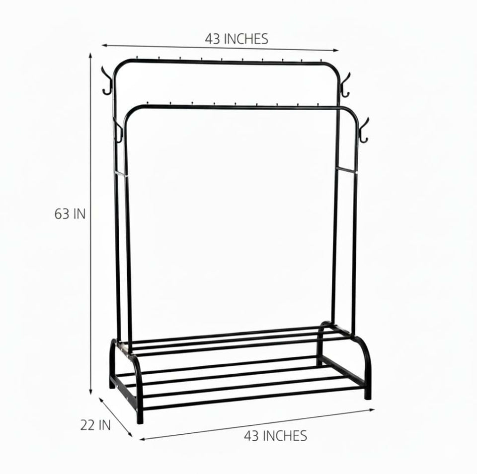 Dual Pole Metal Clothes Stand by Bright House With Dual Shoe Tiers