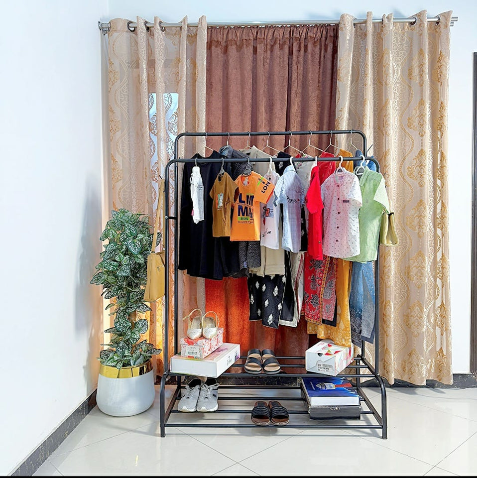 Dual Pole Metal Clothes Stand by Bright House With Dual Shoe Tiers