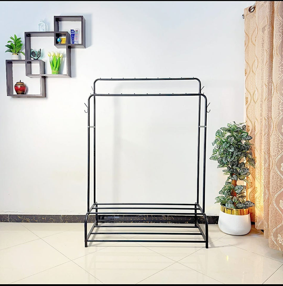 Dual Pole Metal Clothes Stand by Bright House With Dual Shoe Tiers