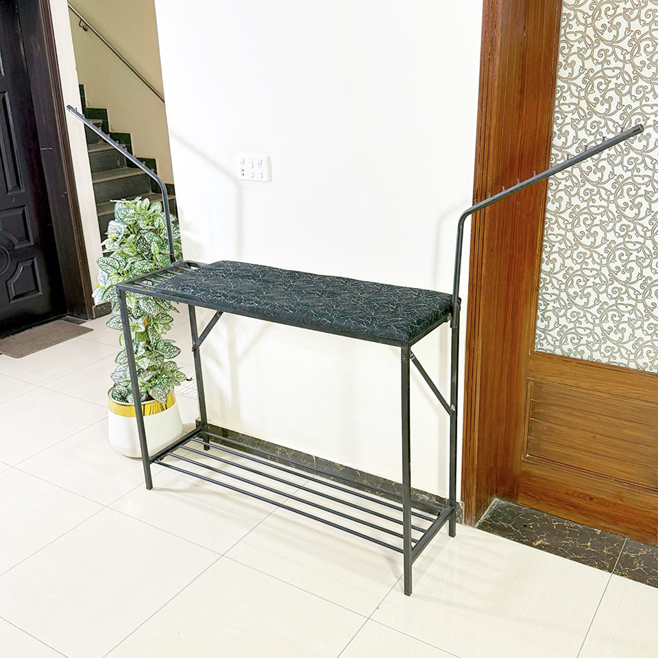 3 in 1 Foldable Iron & Cloth Hanging Stand With Shoes Rack by Bright house