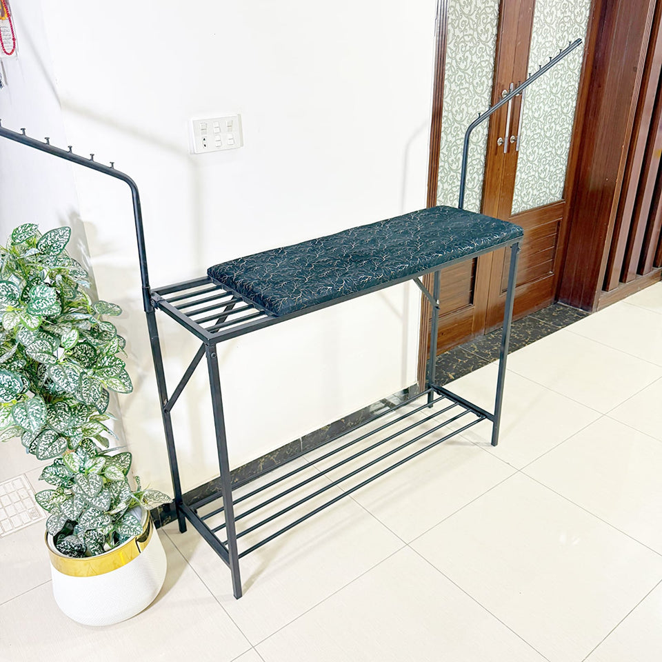 3 in 1 Foldable Iron & Cloth Hanging Stand With Shoes Rack by Bright house