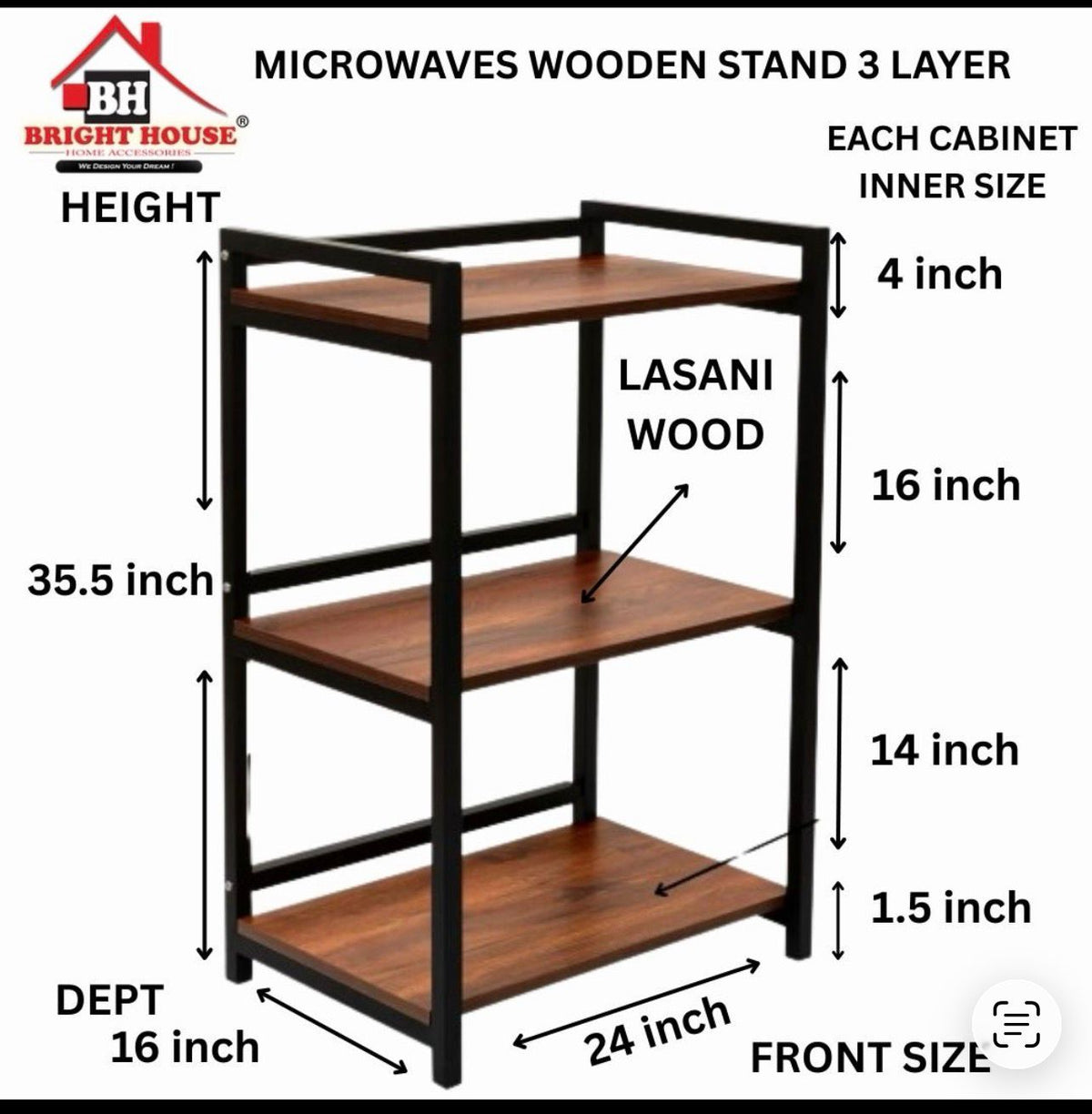 3 Tier Wooden Microwave Stand | Multipurpose Kitchen Storage Cabinet