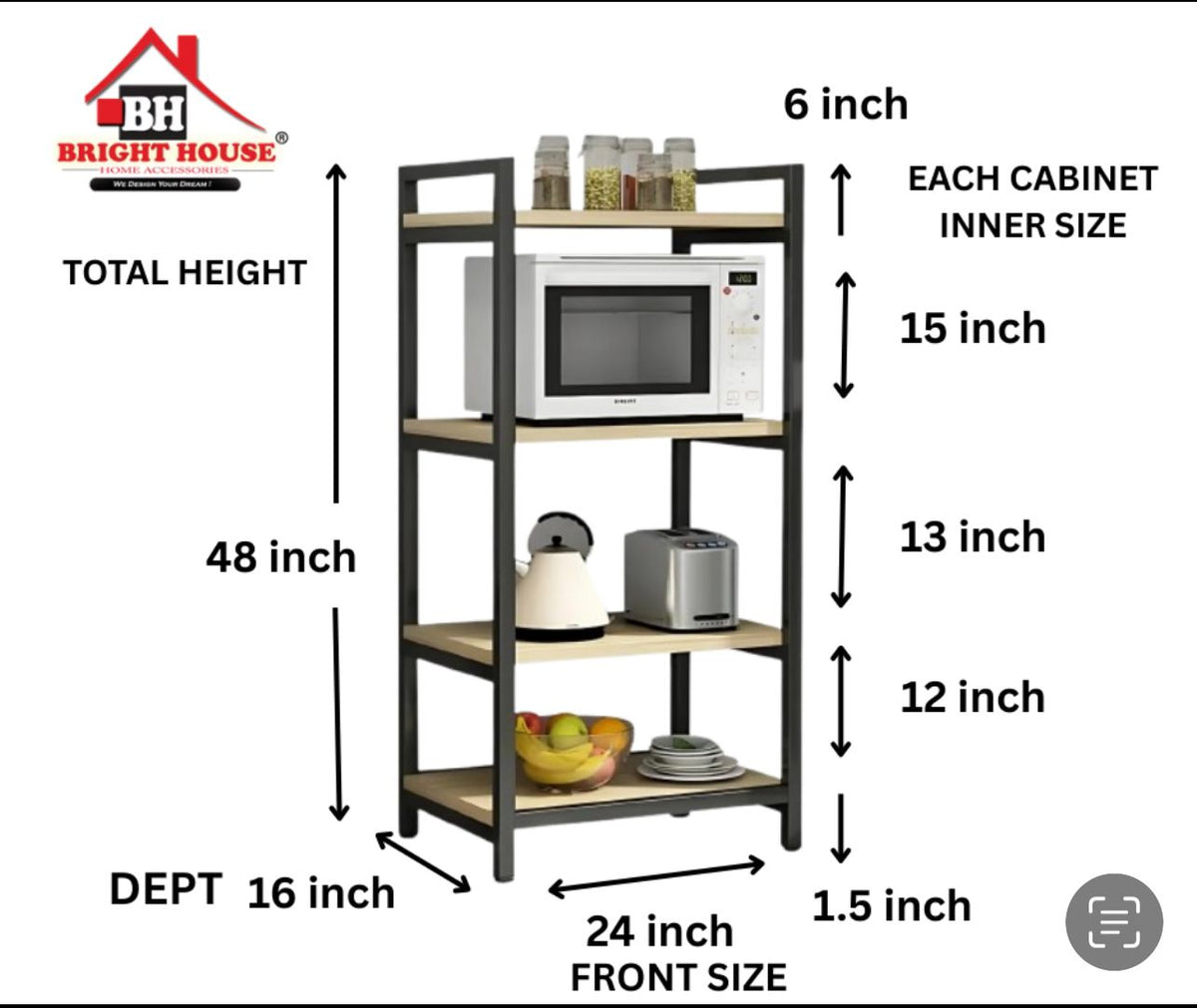 4 Tier Wooden Microwave Stand | Multipurpose Kitchen Storage Cabinet