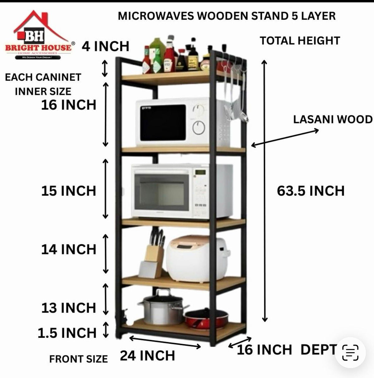 Microwave Stand 5 Layers Wood Multipurpose Organizer by Bright House