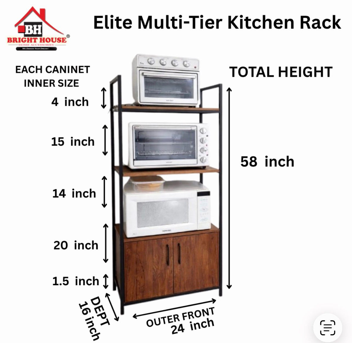 Elite 4 Tier Stand with Cabinet by Bright house
