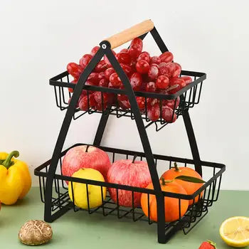 Wooden Handle Counter Top 2 Layers fruit and vegetable Stand by Bright House Bright House