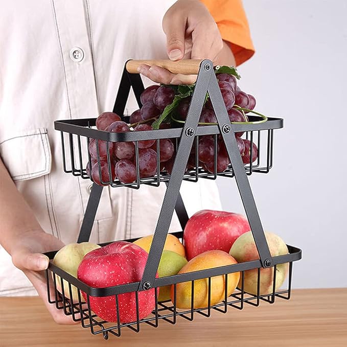 Wooden Handle Counter Top 2 Layers fruit and vegetable Stand by Bright House Bright House