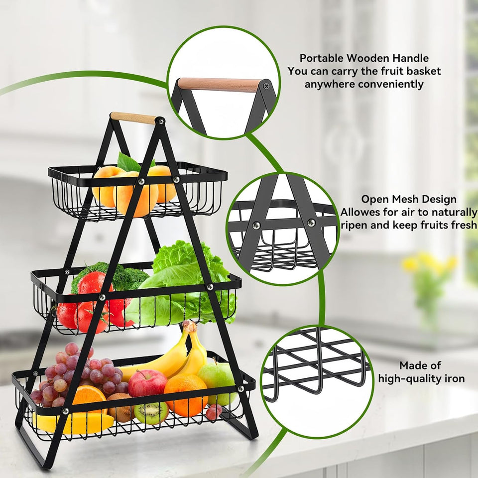 Wooden Handle Counter Top 3 Layers fruit and vegetable stand by Bright House Bright House