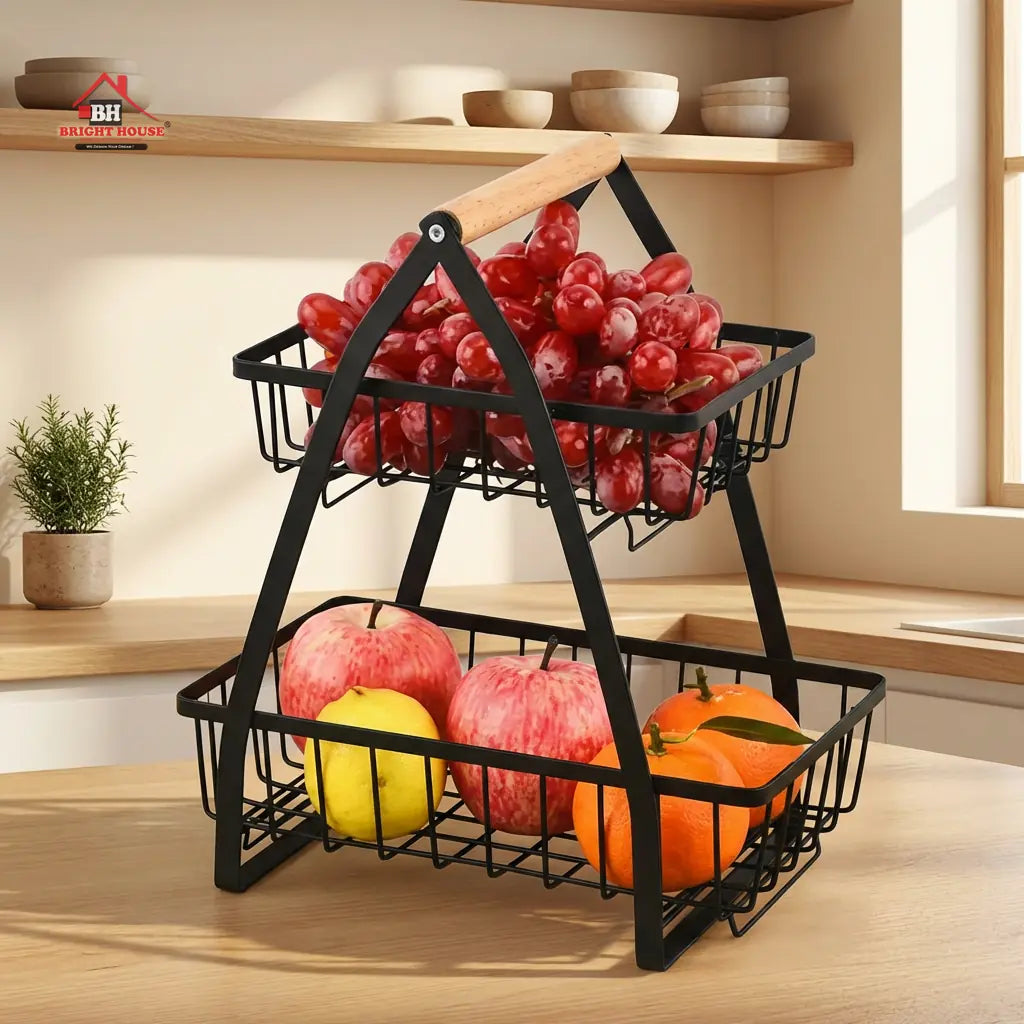 Wooden Handle Counter Top 2 Layers fruit and vegetable Stand by Bright House